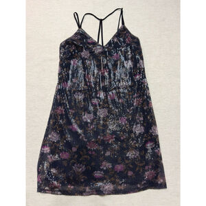Xhilaration Women Dark Romantic Whimsigoth Sequin Dress Small Black Floral Fairy